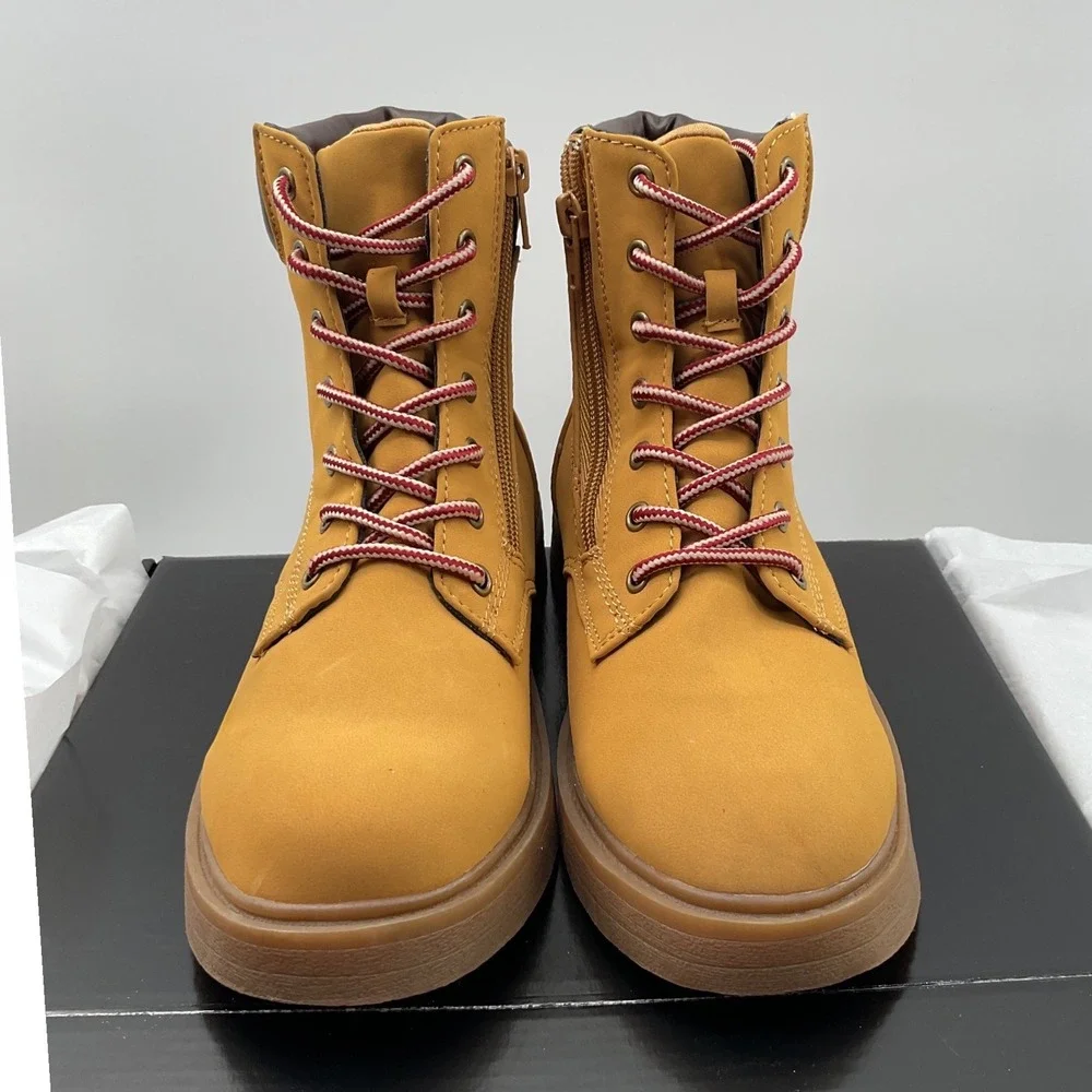 Steve Madden Jumble Kids Wheat Combat Boots Side Zip Size 4 SF2567-0325